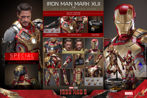 im3dx (16) Hot Toys Iron Man 3 - Iron Man Mark XLII 2.0 Deluxe Edition - Imagen 17